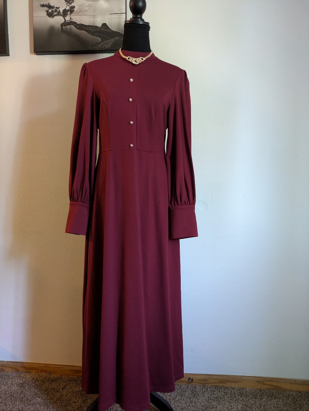 NWT Lively Ghosts Gothic Regency Burgundy Maxi Dress - Pearl Buttons - Size L